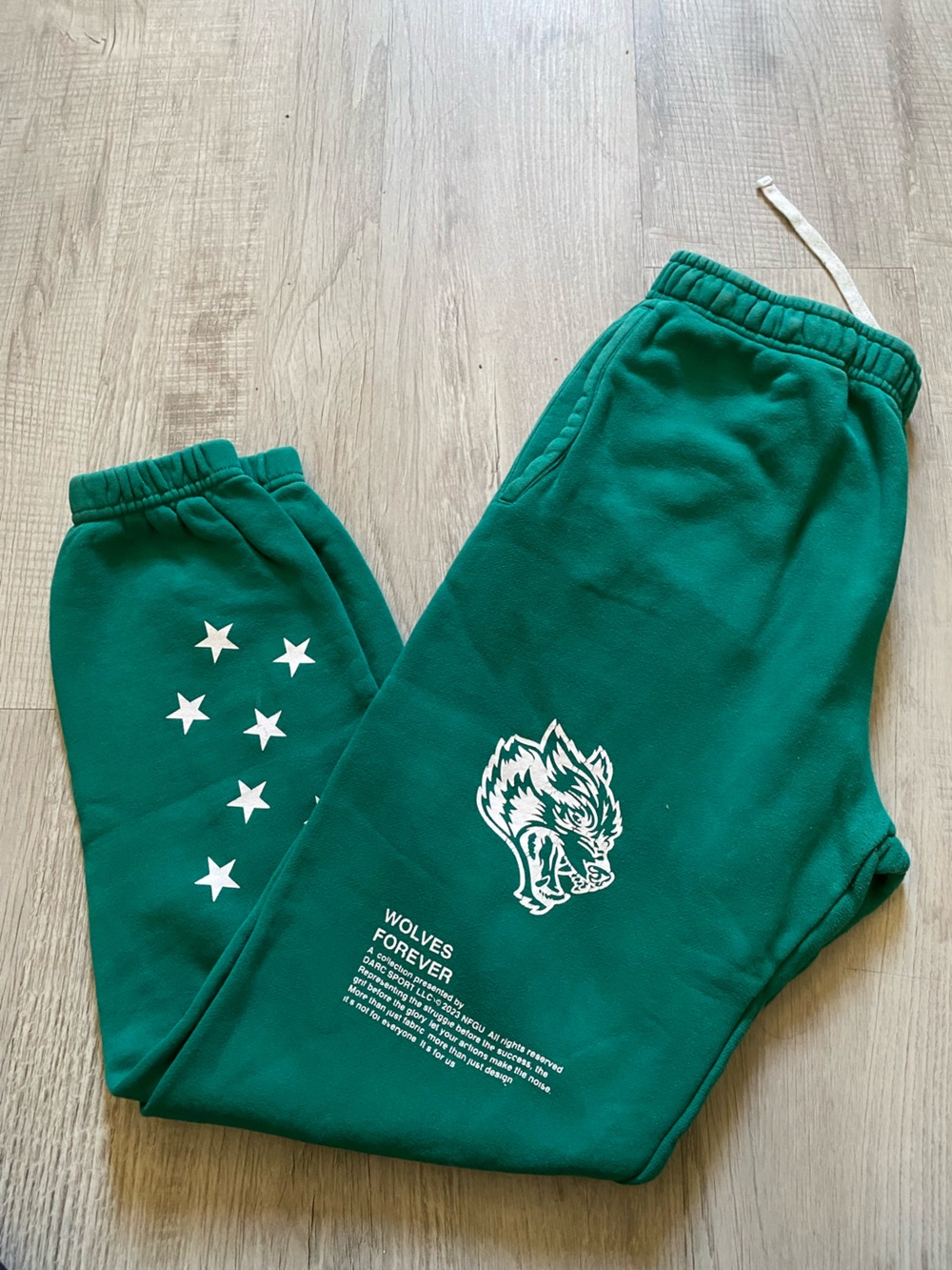 Darc Sport Green Track Joggers with White Wolf Graphic - Picture 3 of 5